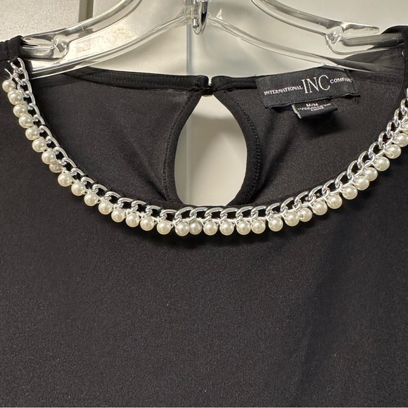 INC International Concepts Black Sleeveless Top with Beaded Neckline M - Picture 2 of 5